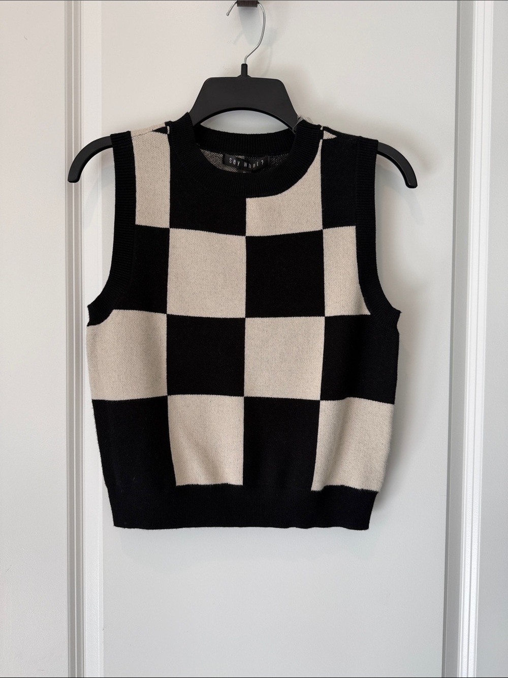 Say What? Checkerboard Knit Tank - Black & Cream